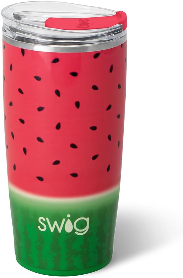 Swig Life 22oz Insulated Tumbler, Travel Coffee Tumbler with Lid, Cup Holder Friendly Travel Coffee Mug, Stainless Steel, 22 oz Tumblers, Reusable Insulated Mug with Lid (Melon Slice)
