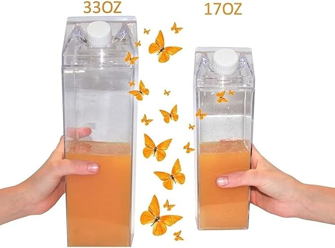 6 Pack Milk Carton Water Bottles 34oz/1000ml Leak Proof Plastic Water Bottle Reusable BPA Free Sports Water Bottle Carton Shaped Juice Milk Bottle for Gym Camping Hiking Travel Sports, Dishwasher Safe