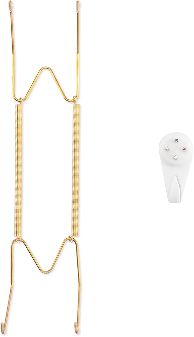 Plate Hangers for The Wall, Suitable for 10-14 inch Decorative Plate, Stainless Steel Wire Plate Holder with Wall Hooks and Rubber tip Protectors, Plate Hangers for Displaying Plates, Platter, Gold