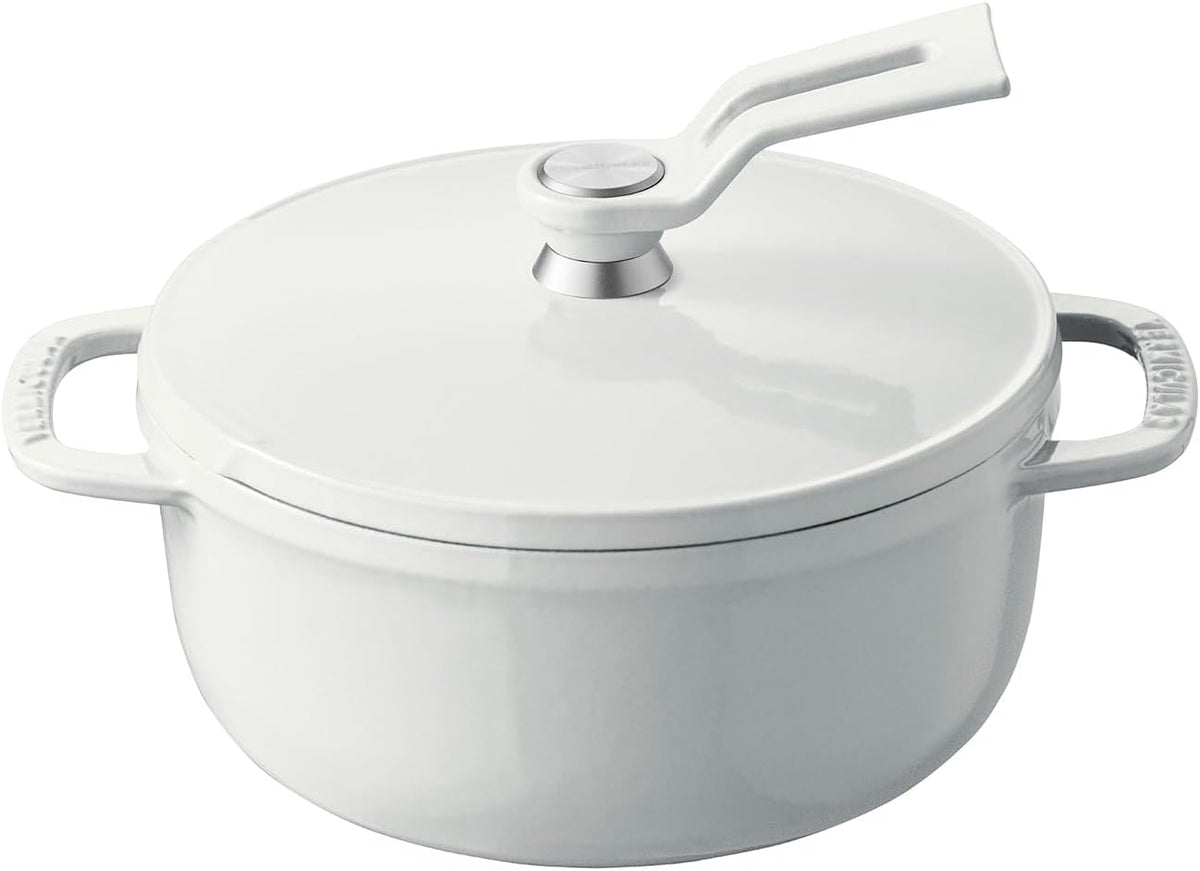 Vermicular Oven Pot 2.0 | Lightweight Enameled Cast Iron Pot | 14cm (1 Qt) | Non-Toxic | Induction-compatible | Dutch Oven | Made in Japan | Sea Salt White