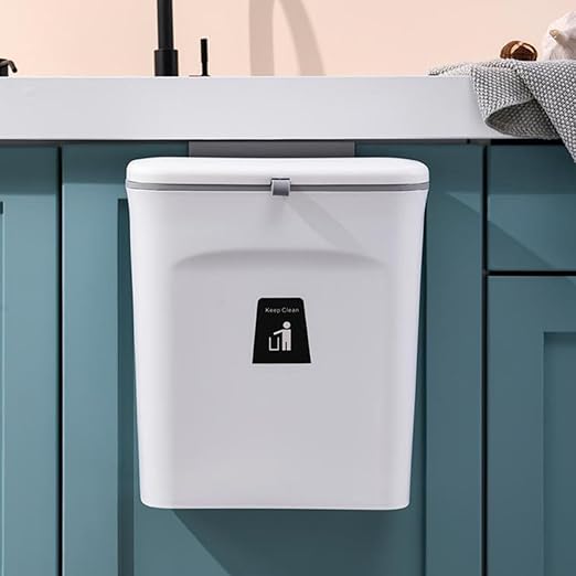 Hanging Kitchen Trash Can 9l with Lid and Inner Bucket, Sealed Compost Bin Plastic Waste Basket for Wall Mount, Indoor Household Food Scrap Storage Container
