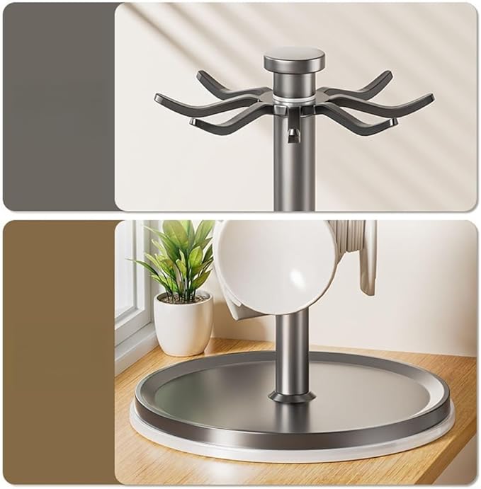 Organizer Rack Rotatable Utensil Holder, With 8 Hooks And 360 Degree Rotation For Kitchen Countertop, Space Saving Organizer For Cooking Tools(Grey)