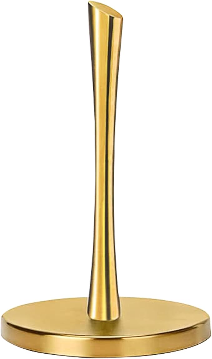 Paper Towel Holder countertop, Free-Standing Kitchen roll Holder for Kitchen Bathroom, Paper Towel Holder Stand Dispenser with Stainless Base Fits Standard (Gold)