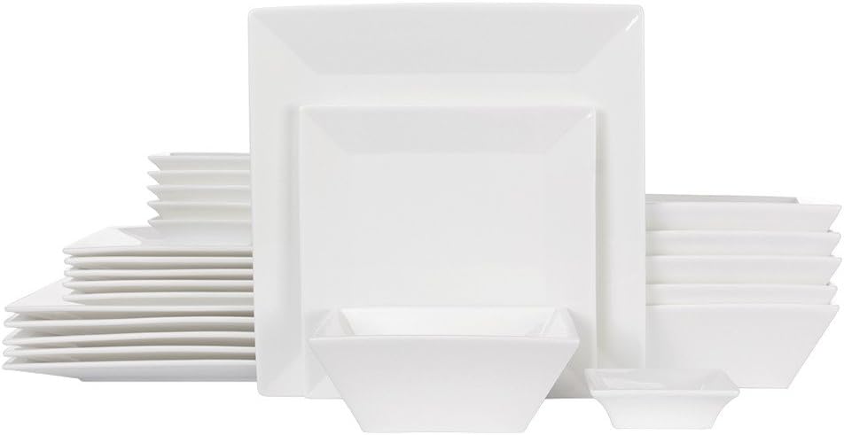 Porlien 24-Piece Classic Square Dinnerware Set for 6-Off White Plates