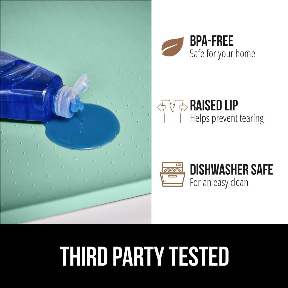 GORILLA GRIP Waterproof Silicone Under Sink Mat with Raised Lip for Kitchen and Bathroom, Cabinet Shelf Liner Stay in Place Mats Dishwasher Safe Drawer Liner, Organizer Tray, 19 x 34 in, Mint