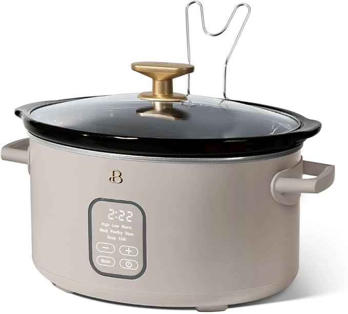 Beautiful 6 Qt Programmable Slow Cooker by Drew Barrymore -5 Preset Cooking Functions, Digital Countdown Timer, Dishwasher-Safe Parts and Cool-Touch Handles (Porcini)