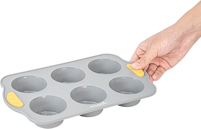 Restaurantware Silicone Baking Mold Pack of 1 Non-Stick Muffin Mold with Handles 6 Compartments, Oven-Friendly Dishwashable Freezer-Friendly Heat-Resistant Gray Silicone Cupcake Muffin Pan