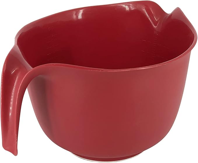 Glad Mixing Bowl with Handle – 3 Quart | Heavy Duty Plastic with Pour Spout and Non-Slip Base | Dishwasher Safe Kitchen Supplies for Cooking and Baking, Red