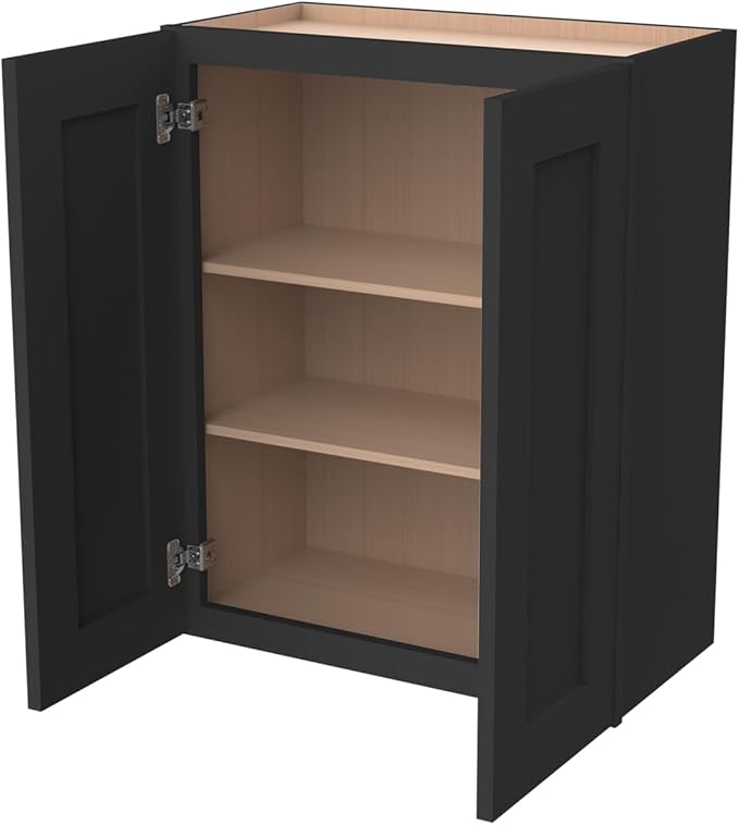 Wall-Mounted Cabinet – Solid Wood Shaker Style Medicine Cabinet with Adjustable Shelves & Soft-Close Doors for Bathroom, Kitchen, and Office Storage (Charcoal Black, 39" W x 12" D x 36" H)