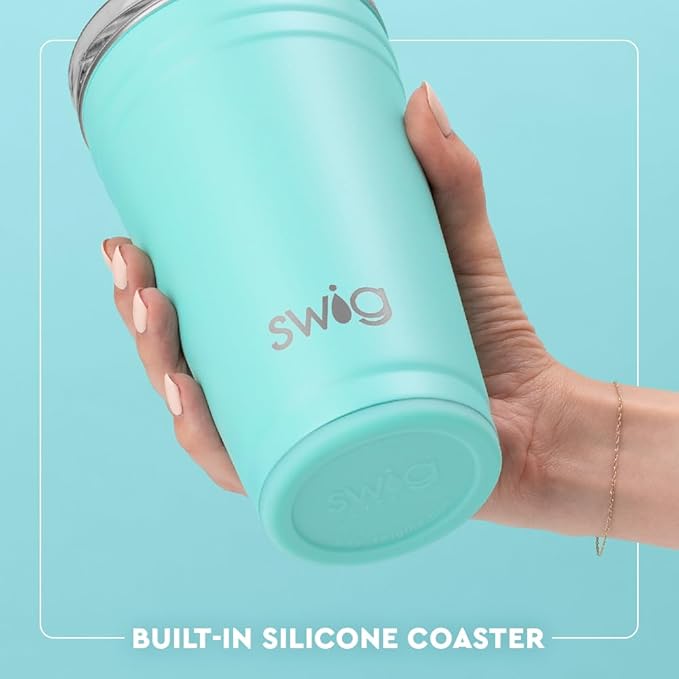 Swig Life 24oz Party Cup, Stackable Insulated Travel Coffee Tumbler with EZ Slider Lid, Cup Holder Friendly, Stainless Steel 24 oz Tumbler, Reusable Coffee Mug (Lucky Charm)