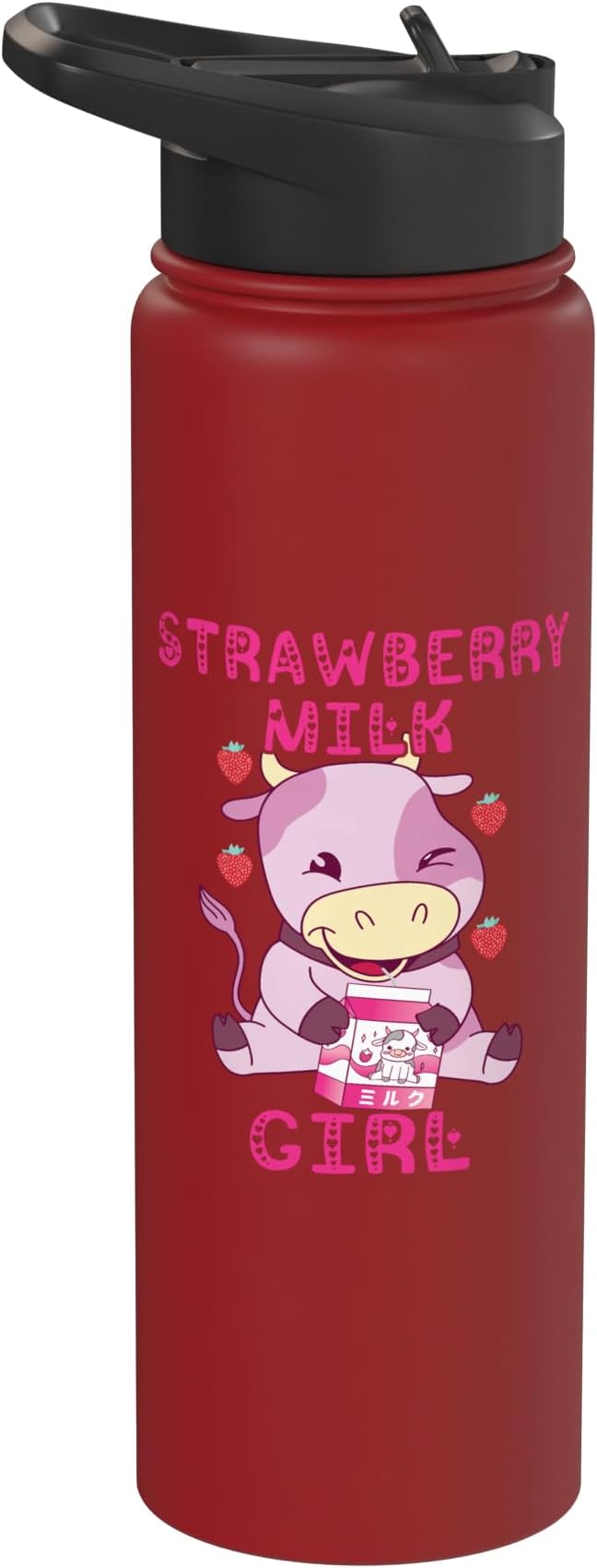 Strawberry Milk Girl Japanese Strawberry Shake Cute Pink Cow Stainless Steel Insulated Water Bottle