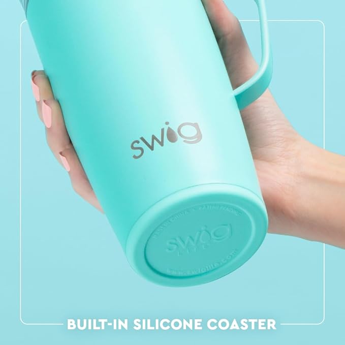 Swig Life 22oz Travel Mug, Insulated Tumbler with Handle and Lid, Travel Coffee Mug, Cup Holder Friendly, Stainless Steel 22 oz Tumbler, Reusable Insulated with Lid (Green Thumb)