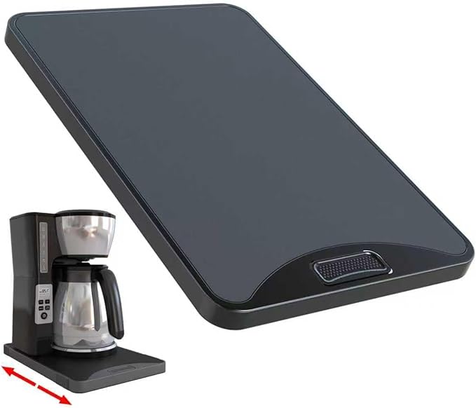 ARGOMAX Appliance Rolling Tray, Coffee Maker Slider, coffee pull out tray, sliding coffee maker tray, Suitable for coffee machines, air fryers and other appliances (Black-Metal)