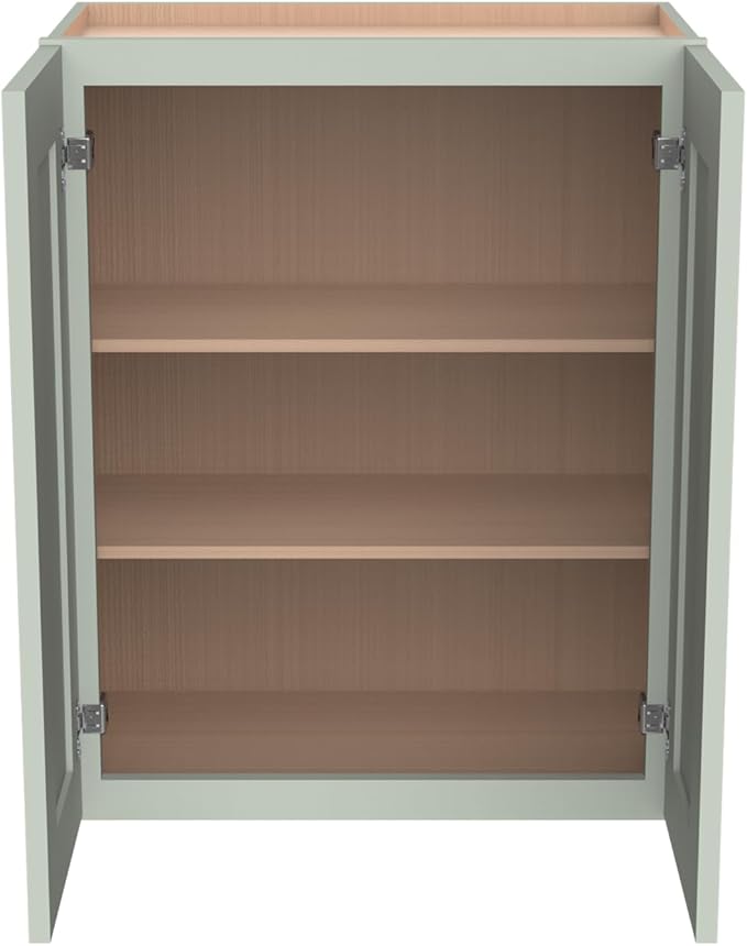 Wall-Mounted Cabinet – Solid Wood Shaker Style Medicine Cabinet with Adjustable Shelves & Soft-Close Doors for Bathroom, Kitchen, and Office Storage (Jade Green, 27" W x 12" D x 36" H)