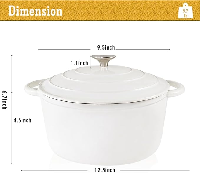 4.5 Quart Enameled Cast Iron Dutch Oven With Lid, Heavy-Duty Round Cookware Pot with Dual Handles for Sourdough Bread Baking, Braising, Soups And Stews, Used for All Stoves