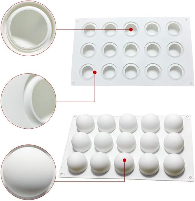 RoseFlower 2pcs Truffle Sphere Silicone Mold, 15-Cavity Silicone Mini Cake Ball Mold, 3D Silicone Baking Mold for Cake Decoration Dessert Mousse Pastry Chocolate Jelly Ice Cream, Round Ball Shape