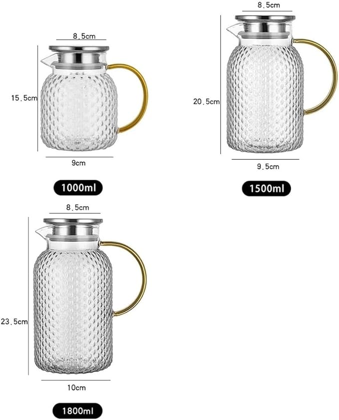 Tea Set Glass Water Pitcher with Filter Lid and Pouring Spout Heat Resistant Carafe for Hot Cold Beverages Homemade Ice Tea Bottle Teapot Set(1L)