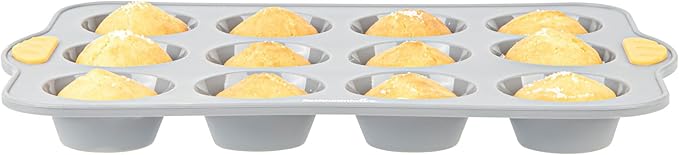 Restaurantware Silicone Baking Mold Pack of 1 Non-Stick Muffin Mold with Handles 12 Compartments, Oven-Friendly Dishwashable Freezer-Friendly Heat-Resistant Gray Silicone Cupcake Muffin Pan