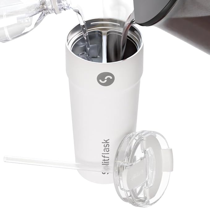2-in-1 Hot & Cold Vacuum Insulated 30oz Tumblers, Stainless Steel Dual Chamber, Leak-Proof, BPA-Free, Fits Cup Holder, Travel Coffee Mug, Split Cup, 2 Drink, 2 Sides, Coffee & Water (Harper White)