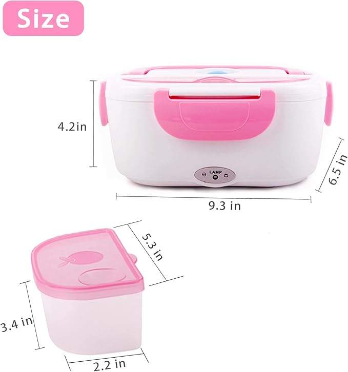 Electric Lunch Box 2 In 1 Food Heater 12V 24V 110V Portable Food Warmer for Car and Home Removable Stainless Steel Heated Bento Box (Pink)