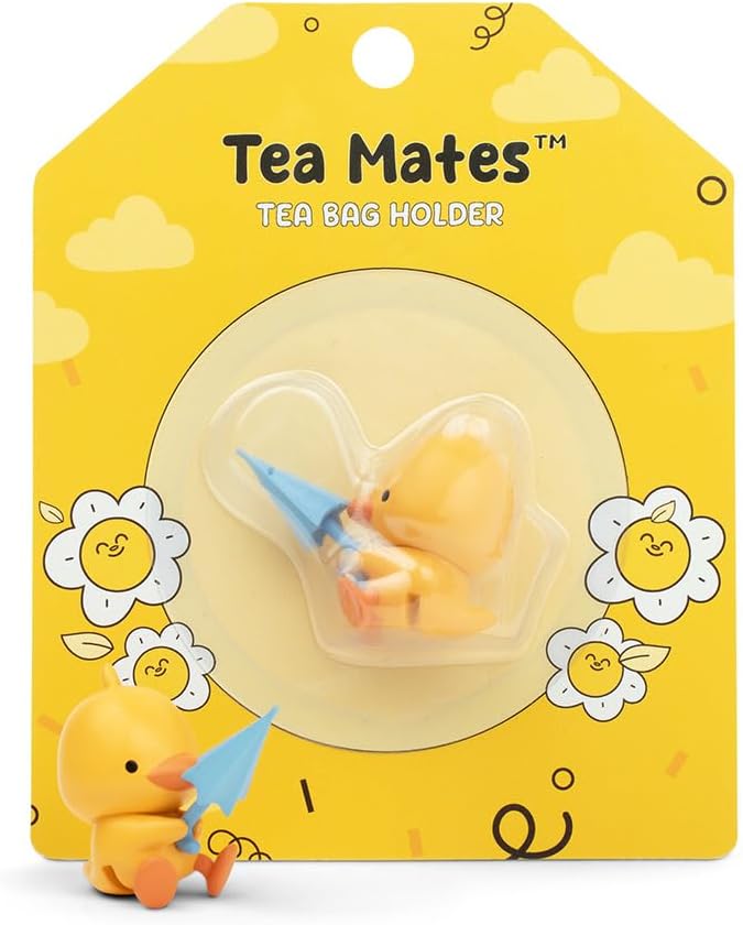 Tea Mates - 1pc Cute Fishing Duck - Tea Bag Holder and String Rest - Tea Accessory for Cup and Mug - Unique Funny Novelty Toy Gift Idea - Animal Figurine Drink Marker