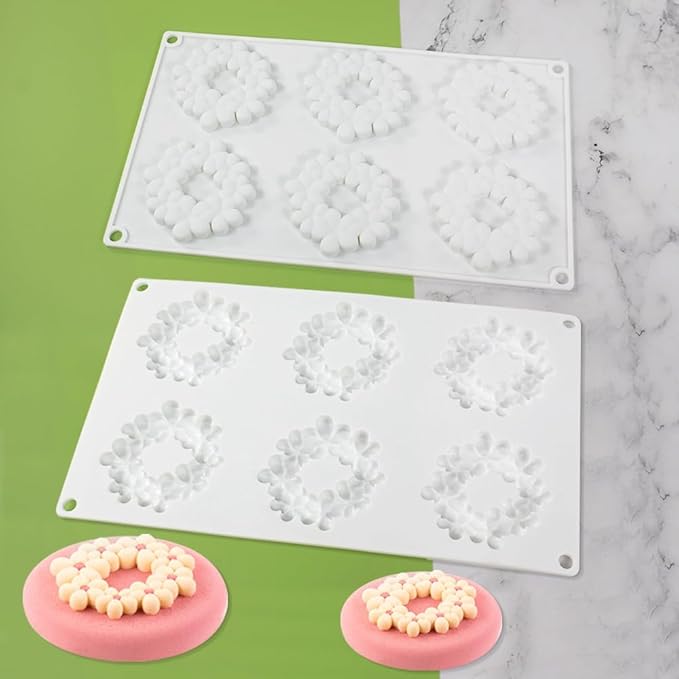 6-Cavity Flower Shape 3D Silicone Mold for Baking Cakes Mousse Dessert Pastry Mold Cake Decoration Cheesecake Ice Cream Mould (Cloud Flower M_11.84 X7 X0.32 inch)
