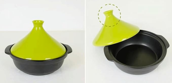 Moroccan Tagine Cooking Pot Cast Iron Enamel Stew Casserole Slow Cooker With Anti-Scalding Handles(Color:Green)