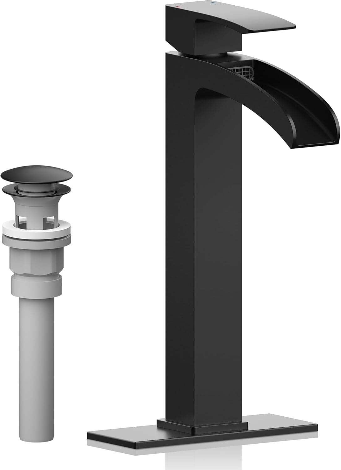 Bathroom Faucet Tall Vessel Faucet Matte Black Waterfall Deck Mount Single Handle Lavatory with Water Supply Line Lavatory Vanity
