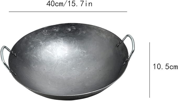 Wok Pfanne Traditioneller Handgehämmerter Wok Aus Refined Iron Mit Two Handles，1,8 MM Dick Wok (Rundboden) (Size : 40cm/15.7in)