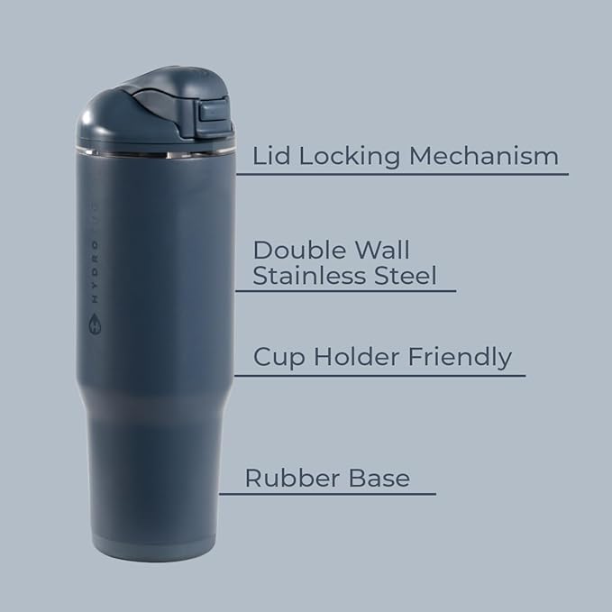 HydroJug Ease2o Water Bottle with Straw & Chug Lid, Stainless Steel, Vented Cap to Help Reduce Pressure, Water-Level Window, Cup Holder Friendly, Non-Slip Base – 32oz, Cascade