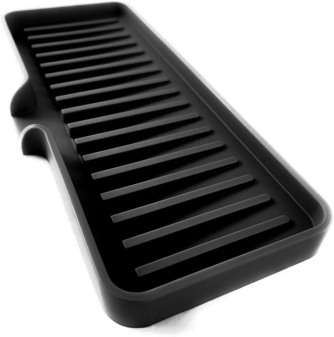 Happitasa Silicone Soap Dish Tray and Sponge Holder with Drain Chute | Bathroom and Kitchen Sink Organizer Caddy (Black, 9"x3.5", 5.6 Ounces)