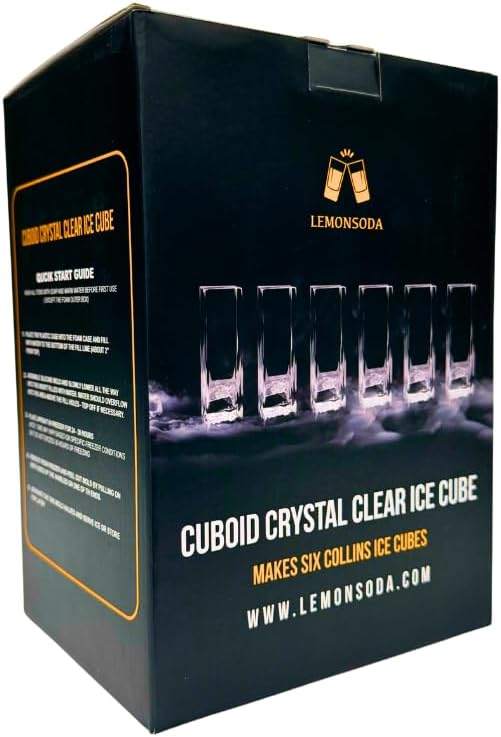 LEMONSODA Collins Ice Cubic Mold Maker - 6 Spears - 100% Clear - For Highball, Collins, Drinking Glasses - Gift Box | Easy-Made Cubic | Food-Grade Premium Silicone | Dishwasher-Safe