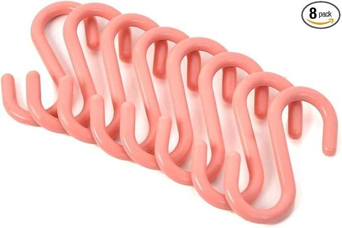 8Pcs Pink S-Shaped Hooks,Plastic Clothes Hangers Multi-Purpose Storage Racks Portable Key Holders, Hanging Bathroom Organizers,Utility Stable Industrial Hooks,Home Storage