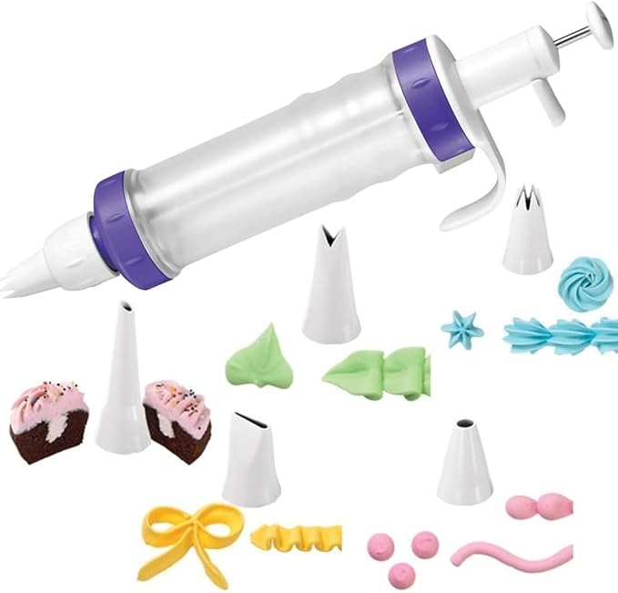Wilton Dessert Decorator - The Kit Includes a Plunger-Style Tool,2 Couplers,1 Fill Tip,4 Decorating Tips,Plastic,White & Purple,(Pack of 12)