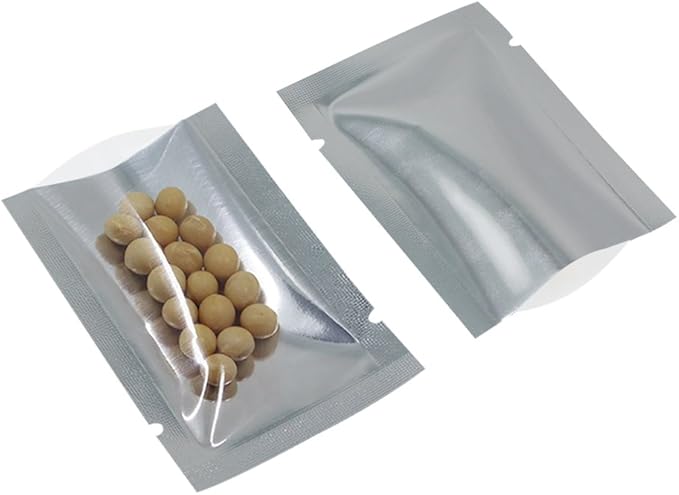Silver Aluminum Foil Pouch Heat Seal Front Window Plastic Mini Open Top Flat Vacuum Packaging Mylar Bag Food Small Sample Mylar Storage with Tear Notch (500, 6x9cm(2.3x3.5 inch))