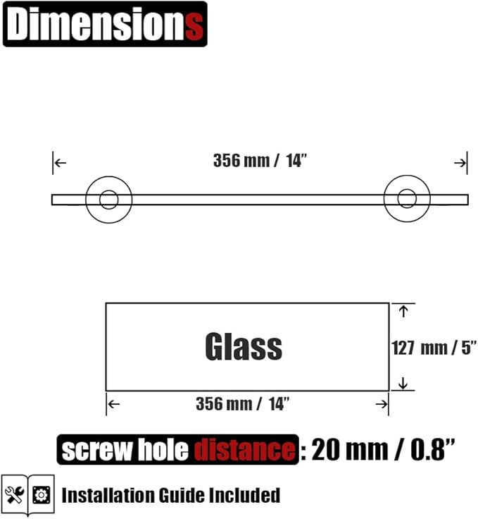 JQK Bathroom Glass Shelf Gold, Tempered Glass Shower Storage 14 by 5 inches, 304 Stainless Steel Brushed Gold Wall Mount, TGS101L14-BG