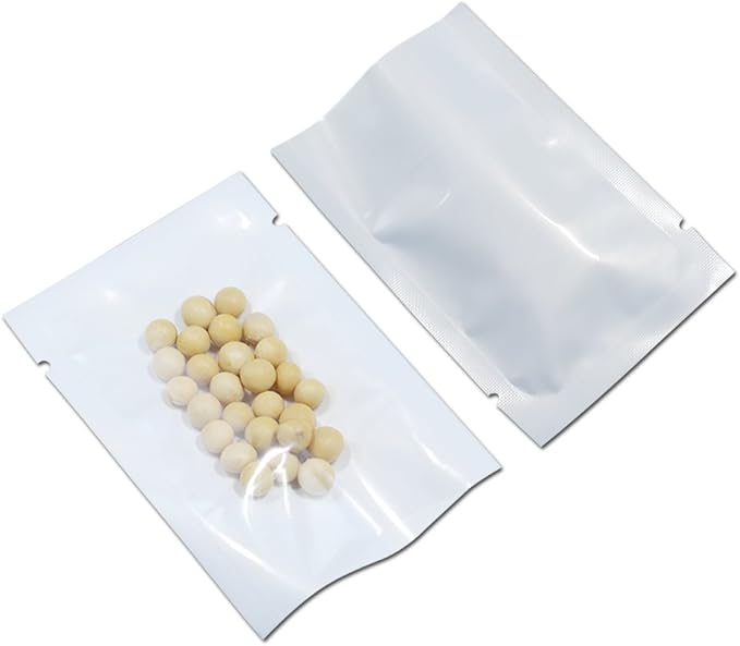 PABCK 1000 Pack 2.75x3.93 inch (Usable Size 2.4x3.5 inch) White Front Clear Open Top 2.8mil Plastic Vacuum Pouch Heat Sealable Bags for Food Storage Packets Mini Sample with Tear Notches