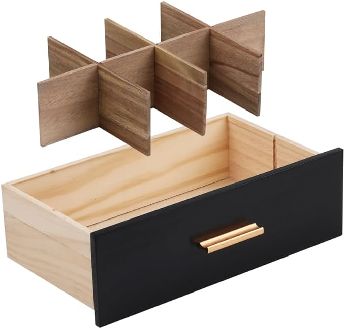 Tea Organizers and Storage Box Tea Station organizer for Countertop with 4 Cotton Woven Coasters Pine Wood Tea Bag Organizer Drawer Teabag Holder with 8 Compartments Wooden Sugar Packet Holder（Black）
