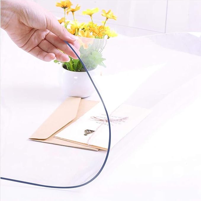 NECAUX Custom 28 x 32 Inch Clear Table Cover Protector, 1.5mm Thick Plastic Scratch Resistent Heavy Duty Desk Pad Mat Non-Slip Tablecloth Protector for Coffee Table Sofa Table Media Stand Office Desk