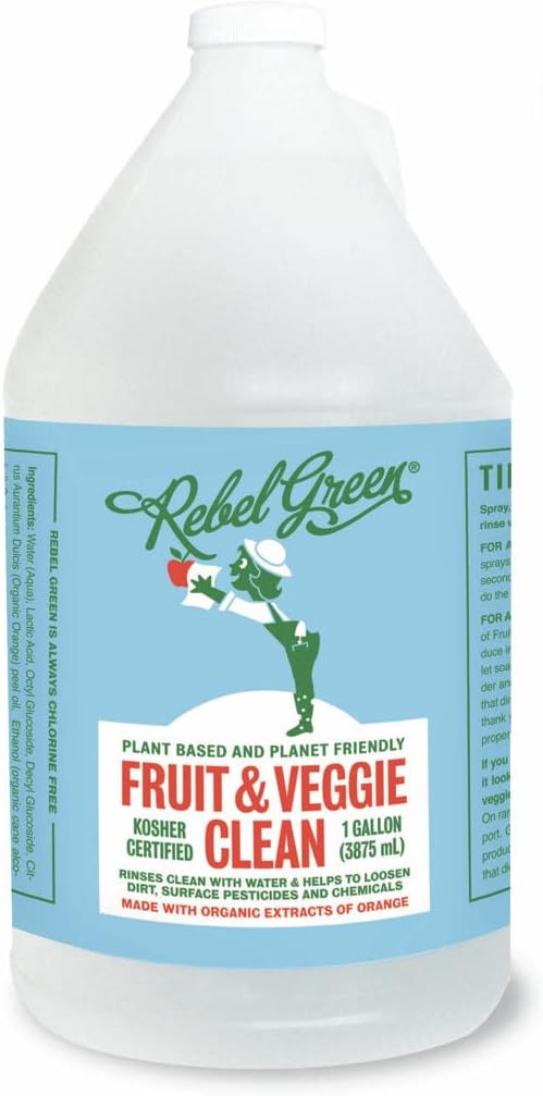 Rebel Green Fruit & Veggie Clean - Plant-Based Produce Cleaner - Natural Fruit and Vegetable Wash with No Aftertaste - Dirt & Grime Removal - Made with Organic Extracts of Citrus - Gallon