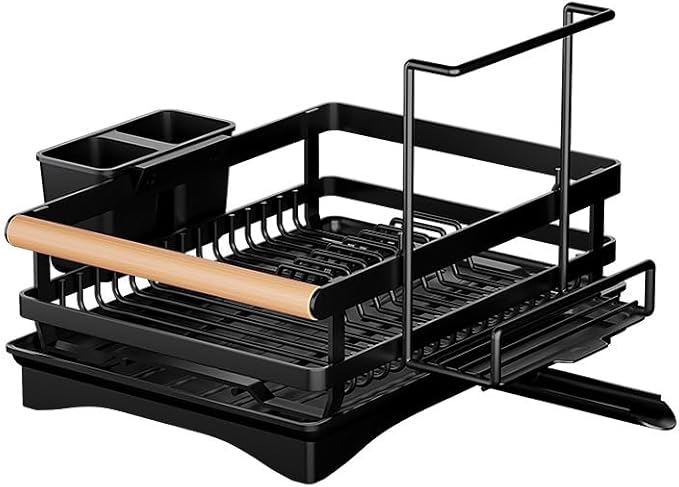 LMingKun Dish Drying Rack- Space-Saving Dish Rack, Dish Racks for Kitchen Counter, Stainless Steel Kitchen Drying Rack with a Cutlery Holder,12''W x 16''L, Black