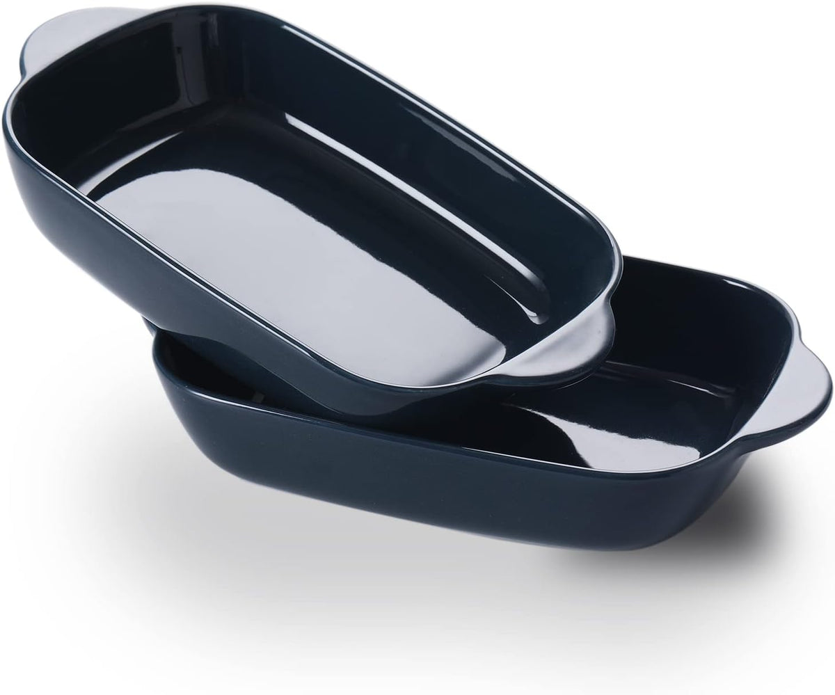 LEETOYI Ceramic Small Baking Dish, Porcelain 2-Piece Rectangular Bakeware with Double Handle, Baking Pans for Cooking and Cake Dinner 7.5"×5 (Royal Blue)