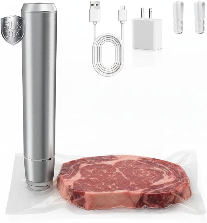 Handheld Vacuum Sealer, 304 Stainless Steel Food Saver Vacuum Sealer Machine with 10 Reusable Bags & Adapter, Cordless Rechargeable Compact Vacuum Sealer for Food, Keep Fresh & Reduce Waste