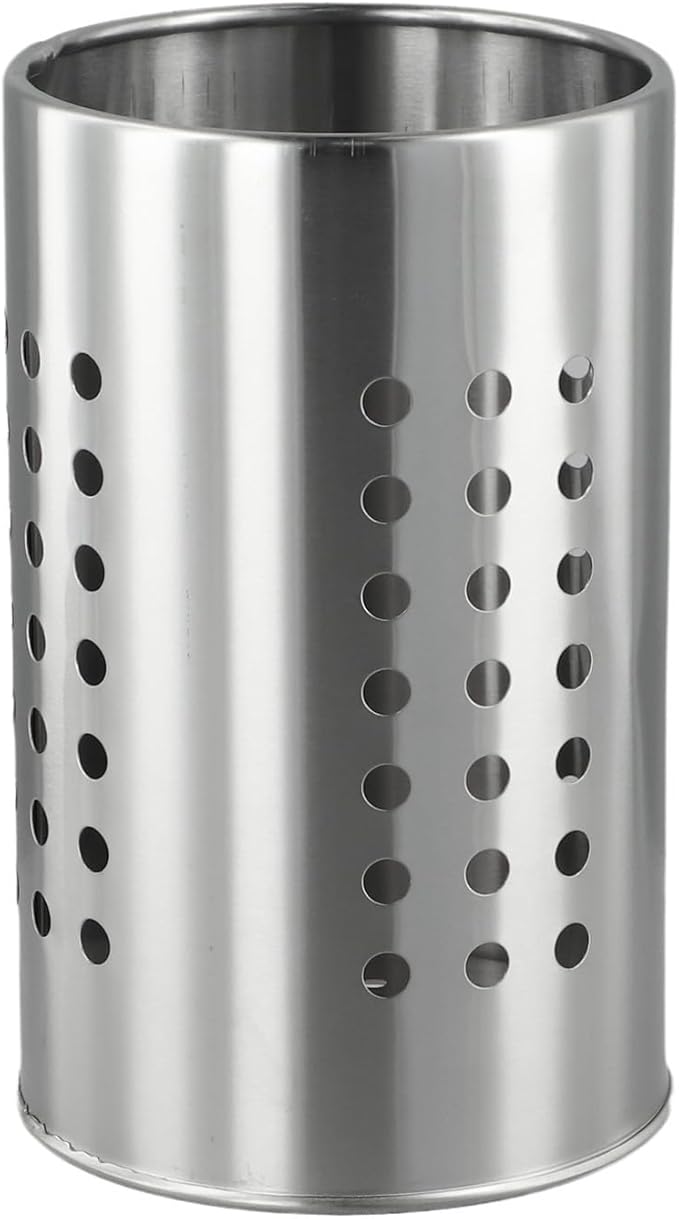 FABULETTA Stainless Steel Utensil Holder for Kitchen Countertop, Cutlery Drainer Rack with Drain Hole, Rust-Resistant Vertical Organizer Stand for Spoons and(Silver Medium)