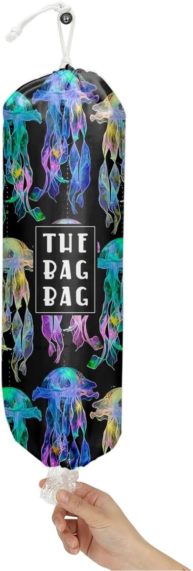 Reusable Grocery Plastic Bag Holde,for Home Kitchen Travelling Beach Camping Decor,Plastic Bag Organizer ， use 1 Pack，Marine life Jellyfish Pattern