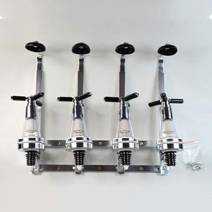 4 Bottle Liquor Dispenser, Wall Mounted Spirit Drinks Stand Optic, Spring-Loaded Wine Dispenser Stand Drinking Pourer Bottle Holder