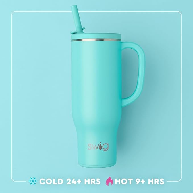 Swig Life 30oz Mega Mug, 30oz Tumbler with Handle and Straw, Large Insulated Tumblers, Cup Holder Friendly Travel Mug, Stainless Steel 30 oz Tumbler, Reusable Insulated Water Bottle (Pagoda Paradise)