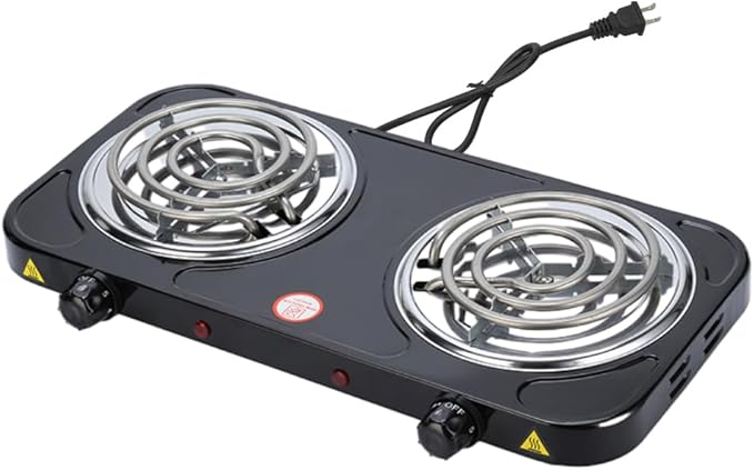 Compact and Portable Countertop Burner- Countertop Double Coiled Burner 2000 Watts Electric Hot Plate Temperature Controls Black