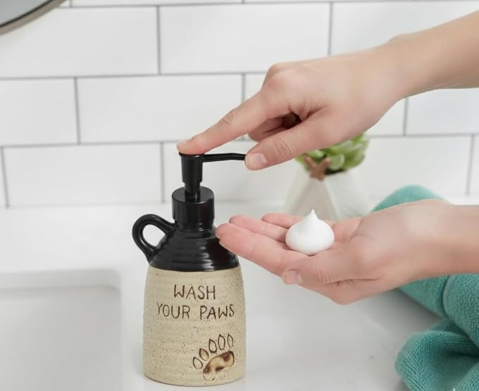 Young's Inc. Farmhouse Soap Dispenser - Decorative Dish and Hand Soap Dispenser for Bathroom and Kitchen - Bear Paw, Brown - 3.5'' X3.5'' X7.75''