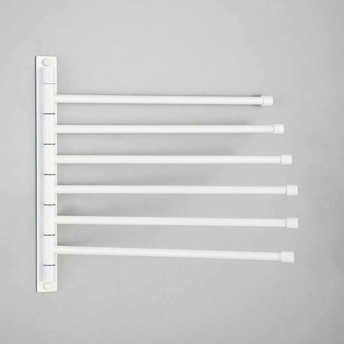 GERZWY Bathroom 6 Arms Swing Arm Towel Bars Wall Mount Bath Towel Rack Hanger Stainless Steel Towel Holder Organizer, White